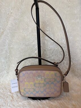 Coach Jamie Signature Multicolor/Rainbow Camera Zip Closure Crossbody